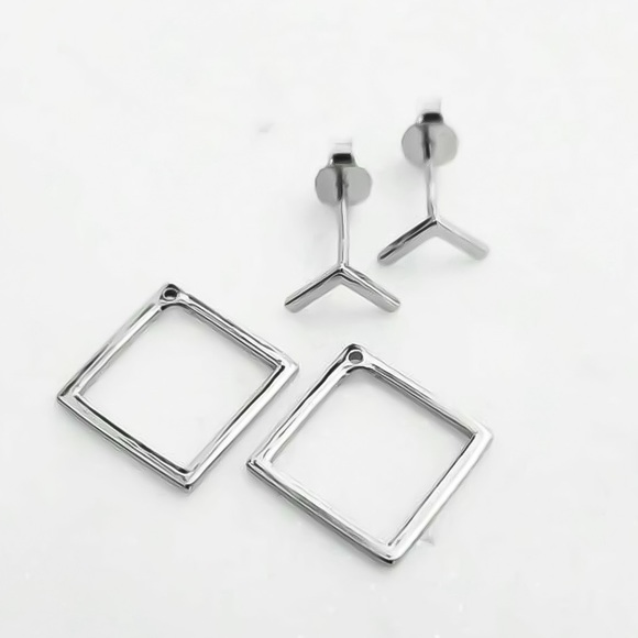 Any 3/$25! Silver Geometric Studs w/Jacket Backs Earrings - Picture 2 of 6